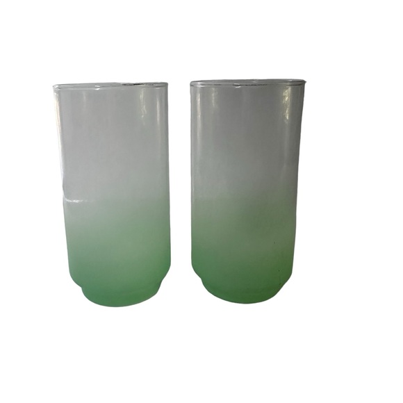 MCM Frosted Blendo Ombre Frosted Cups Libbey Glass Tumbler 2pc Drink Set Green - Picture 8 of 8